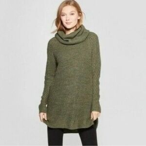 A New Day Women’s Green Knit Tunic Sweater Cowl Neck High Low Hem Size M